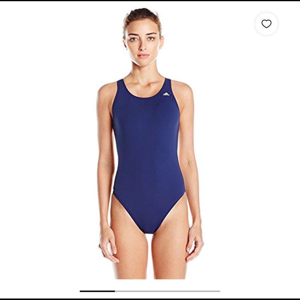Dark Blue Solid V Back Swimsuit - image 1